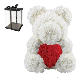 WHITE ROSE BEAR 40 cm WITH RED HEARTROSE BEAR WHITE WITH RED HEART 40cm