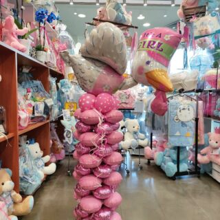 BALLOON COMPOSITION WITH LARGE PINK STORK IN COLUMN FOR NEWBORN GIRLBALLOON COMPOSITION WITH LARGE PINK STORK IN COLUMN FOR NEWBORN GIRL