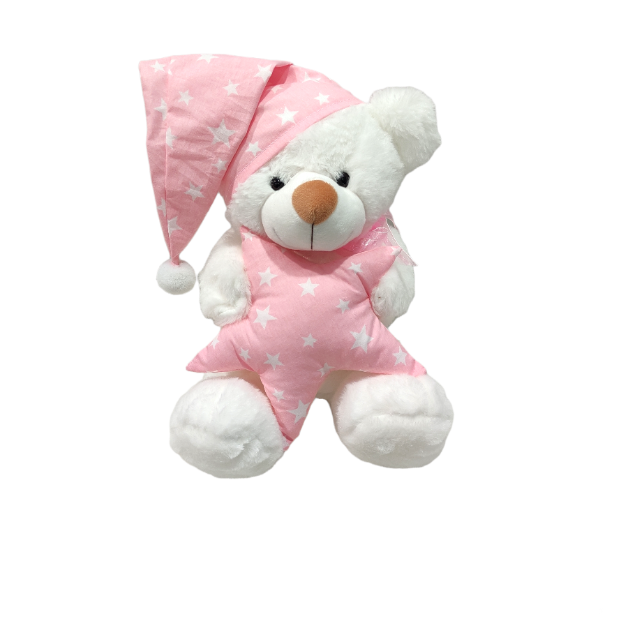 WHITE TEDDY BEAR WITH PINK STAR 25