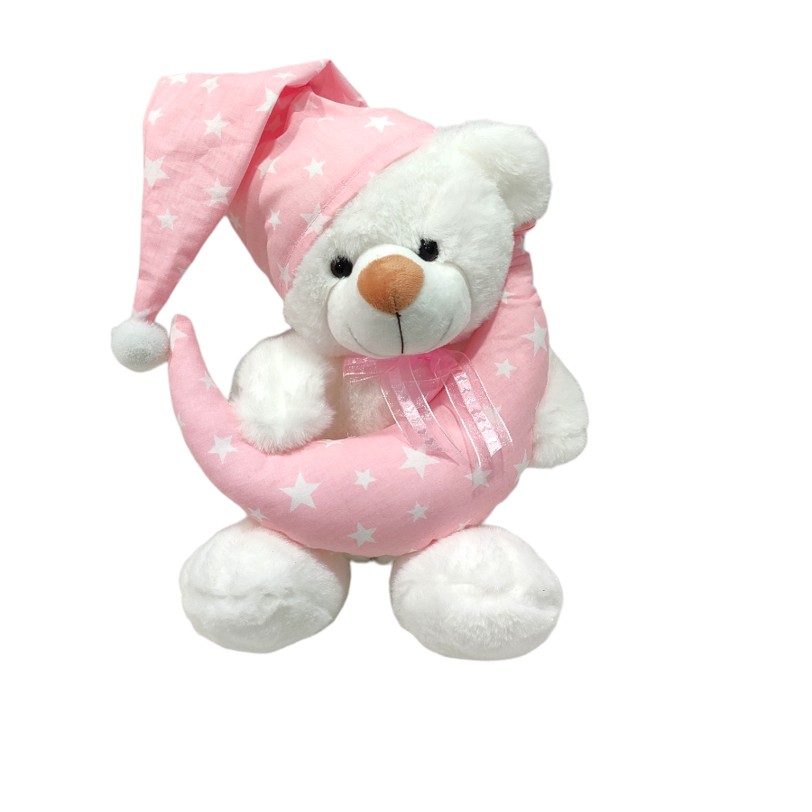 WHITE TEDDY BEAR WITH PINK MOON