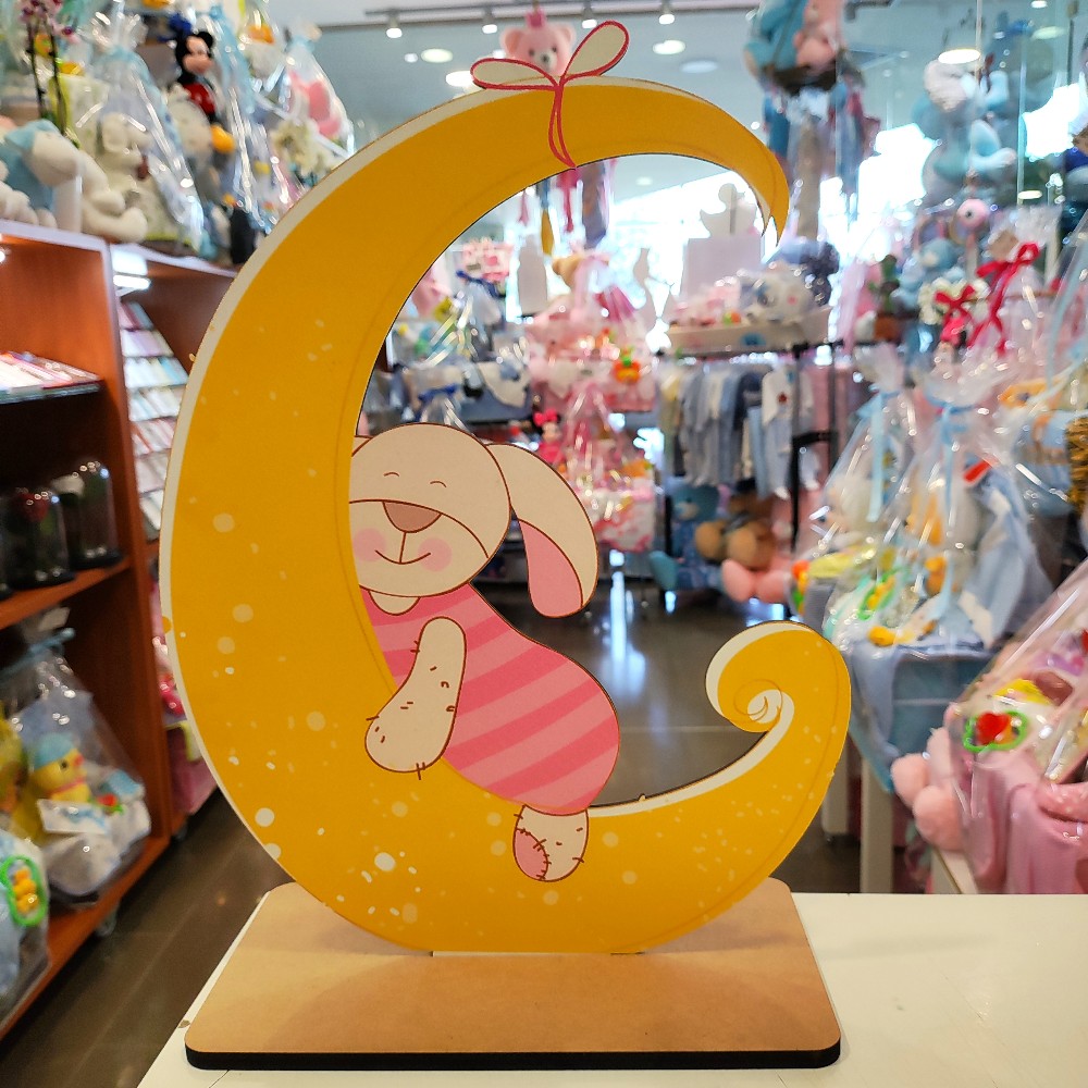 DECORATIVE ITEM MOON WITH PINK BUNNY FOR NEWBORN GIRL-D2