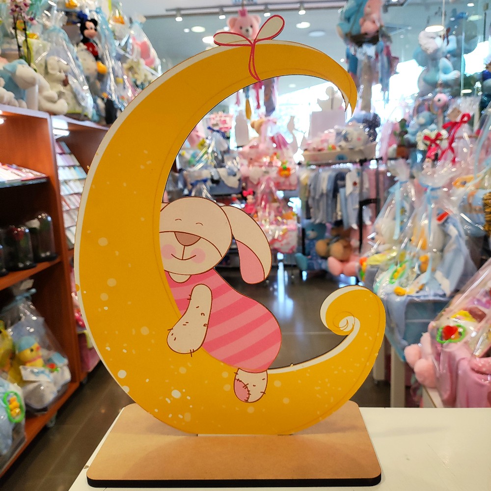 DECORATIVE ITEM MOON WITH PINK BUNNY FOR NEWBORN GIRL-D2