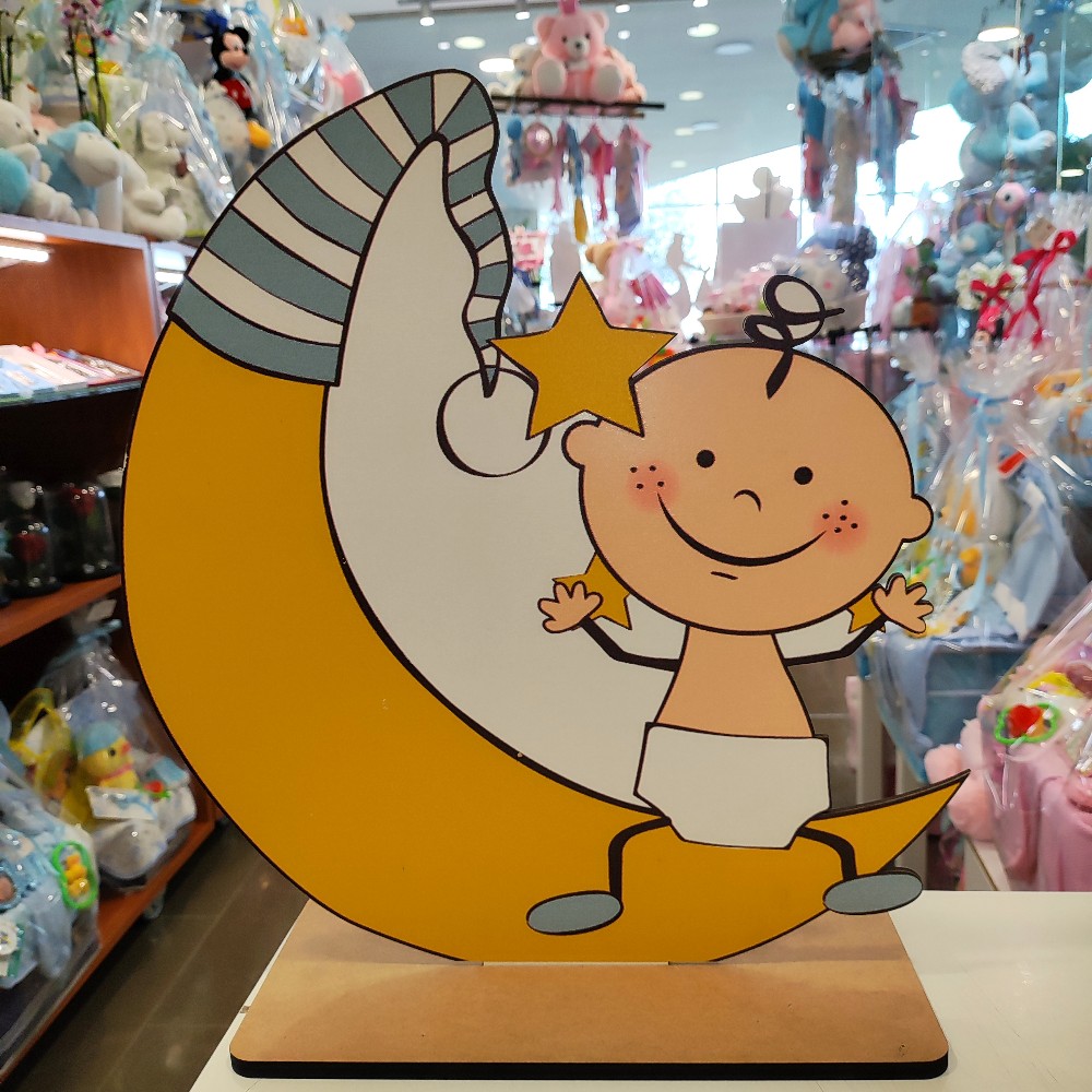DECORATIVE ITEM MOON WITH BABY FOR NEWBORN BOY - D1