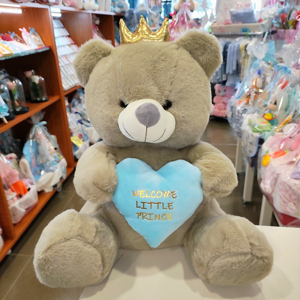 GRAY PRINCE WITH CROWN AND HEART FOR NEWBORN BOY